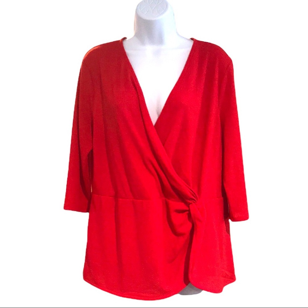 Alfani Red Knit Twist Front Surplice Top